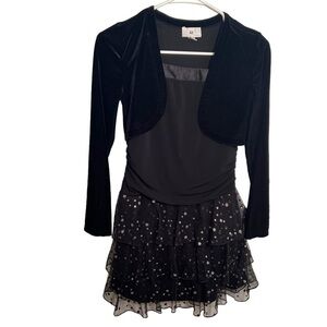 IZByer Formal Dress Black Silver Metallic Dots Velvet